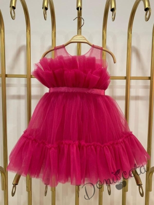 Детска рокля в цвят малина без ръкав с тюл Мабел