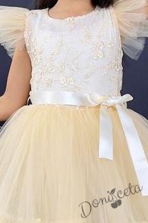 Детска официална рокля  в прасковено  с харбало и дантела 2