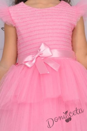 Официална детска рокля с къс ръкав в розово на пластове Хера 2