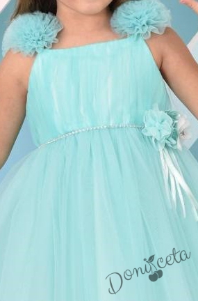Детска рокля в синьо без ръкав с тюл  2