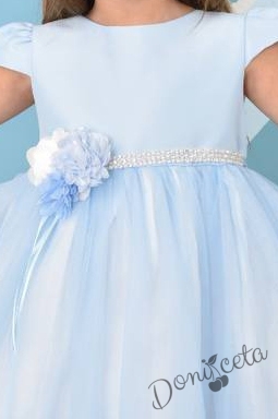 Детска официална рокля  в светлосиньо Сена с къс ръкав 2