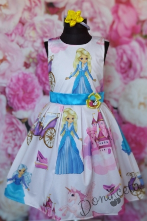 Официална детска рокля в бяло с принцеси 250ЗП 1