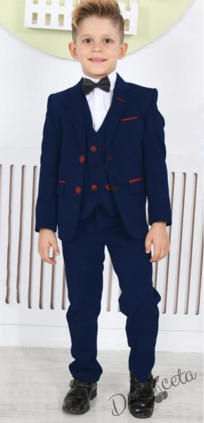 Официален детски костюм за момче от 5 части със сако в тъмносиньо с  папийонка