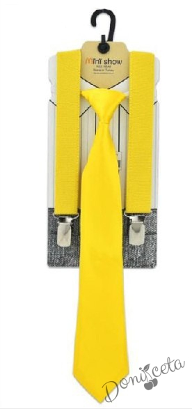 Комплект от тиранти с вратовръзка  за момче в жълто 1