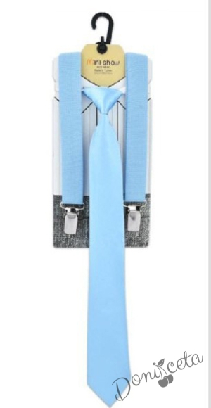 Комплект от тиранти с вратовръзка  за момче в свтлосиньо 1
