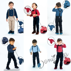 Бебешки комплект от боди-риза в червено панталон,тиранти и папийонка в черно 357951 3