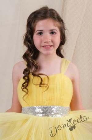 Официална детска дълга рокля Даналия без ръкав в жълто с тюл 737876 2