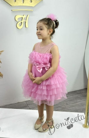 Детска рокля без ръкав в розово с тюл Анабел 1