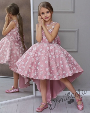 Официална детска рокля без ръкав на цветя в пепел от рози 7