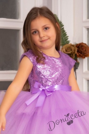 Детска официална рокля Хава в светлолилво от пайети и тюл на пластове 2