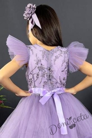 Детска официална рокля  в светлолилаво  с дантела Рене 4