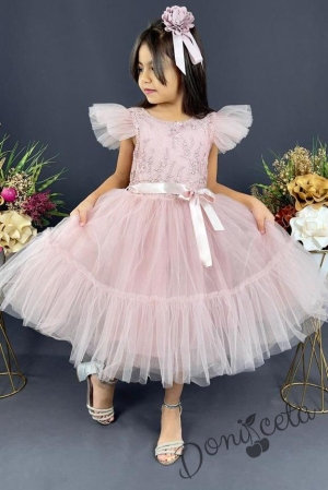 Детска официална рокля  в пепел от рози с дантела Рене