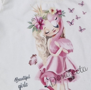 Детска блузка/тениска с къс ръкав  в бяло с фламинго 2
