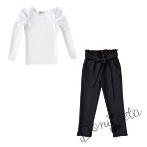 Детски комплект от блуза в бяло и  панталони в черно 