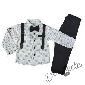 Комплект от риза в бяло, панталони, тиранти и папийонка в черно 3436765