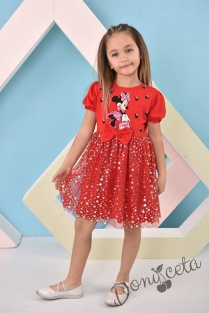 Детска рокля в червено с Мини Маус и пола от тюл 07676534
