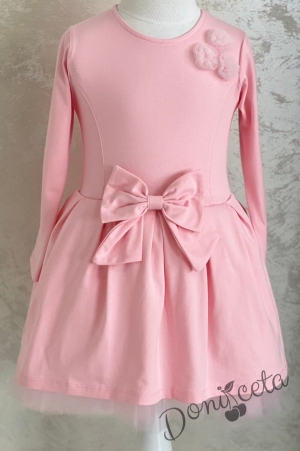 Официална или ежедневна детска рокля  в розово с панделка