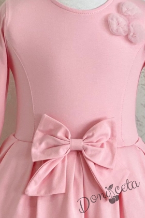 Официална или ежедневна детска рокля  в розово с панделка 2