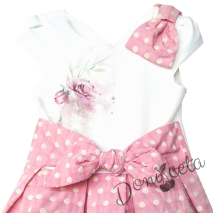 Официална детска рокля в бяло и розово на точки Паула 2