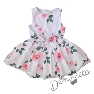 Официална детска рокля без ръкав с рози Маги и сако в бледо розово 2
