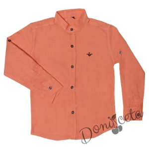 Детска риза с емблема за момче с дълъг ръкав в оранжево 35536695