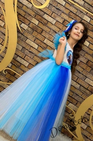 Дълга детска рокля с Елза и Анна с пайети и многоцветен тюл 6234333 2