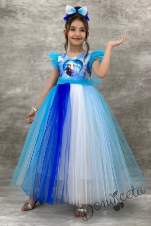 Дълга детска рокля с Елза и Анна с пайети и многоцветен тюл 6234333 3