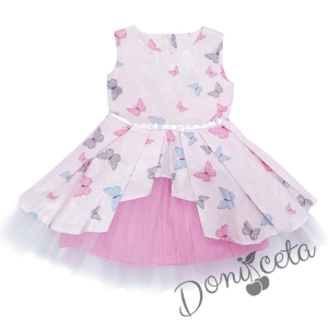 Официална детска рокля Надежда с тюл в розово с  пеперудки 93547784