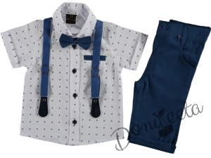 Детски комплект от панталон в светлосиньо, риза в бяло с орнаменти, тиранти и папийонка в светлосиньо 35122669