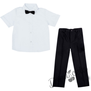 Официален комплект за момче от ризка в бяло с папийонка и панталон в черно 52877884