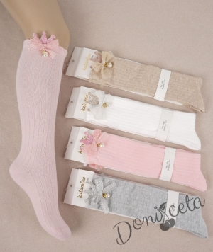 Детски чорапи 3/4 в розово с панделка 4587912