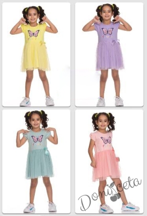 Ежедневна детска рокля с щампа пеперуда и пола от тюл в лилаво 4421487 2