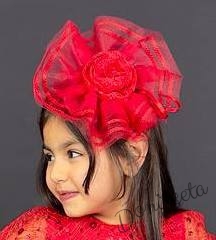 Официална детска рокля с ръкав 7/8 Сабрина - от тюл и дантела с блясък и фиба за коса в червено 4