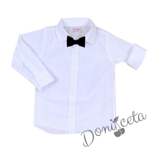 Комплект от панталон в черно и риза в бяло с дълъг ръкав и папийонка в черно 2