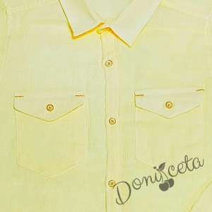 Детска риза за момче с дълъг ръкав и две джобчета отпред в жълто  2