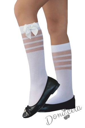 Детски чорапи 3/4 в бяло с панделка 1