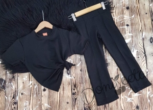 Летен детски комплект от блузка с къс ръкав и панталон тип чарлстон в черно 1