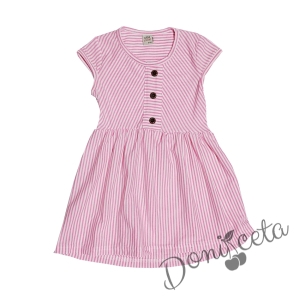 Ежедневна детска рокля с къс ръкав на райета в розово 1