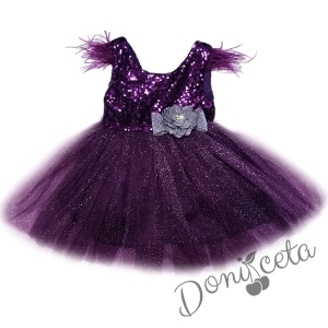 Детска официална рокля Даймънд в лилаво с пайети и тюл и цвете 3567413 1