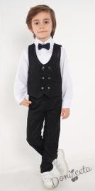 Официален комплект за момче от 4 части елек , риза в бяло, панталон и папийонка в черно