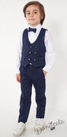 Официален комплект за момче от 4 части елек , риза в бяло, панталон и папийонка в тъмносиньо