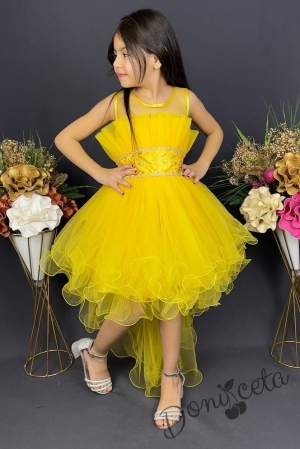 Официална детска къса рокля Анджелина в жълто с тюл без ръкав  1