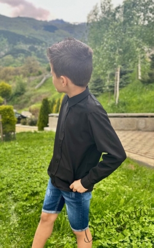 Детска риза за момче в черно  с дълъг ръкав 2
