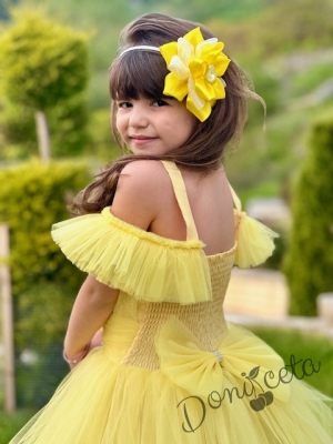 Официална дълга детска рокля Андреа в жълто без ръкав от тюл с обръч 2