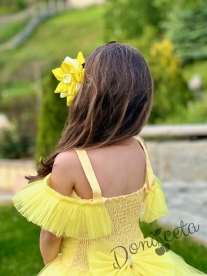 Официална дълга детска рокля Андреа в жълто без ръкав от тюл с обръч 6