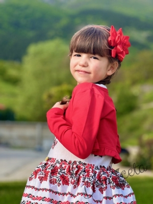 Детска рокля без ръкав с фолклорни/етно мотиви тип носия с червено болеро 84657595