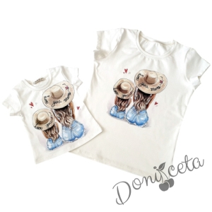 Дамска тениска/блузка с къс ръкав в бяло от колекция "Майки и дъщери" 1