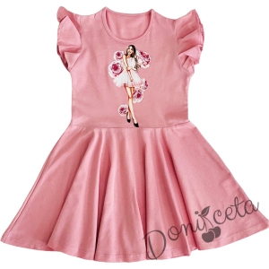 Ежедневна детска рокля с къс ръкав с къдрици и момиче с цветя в пепел от розово Клоуи
