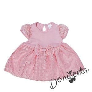 Официална детска рокля с дантела в розово