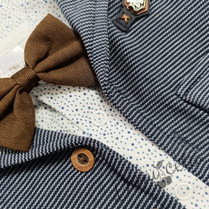Бебешки комплект от 4 части - блуза в бяло на точки, сако с две джобчета и панталон в тъмносиньо и папийонка в кафяво 2
